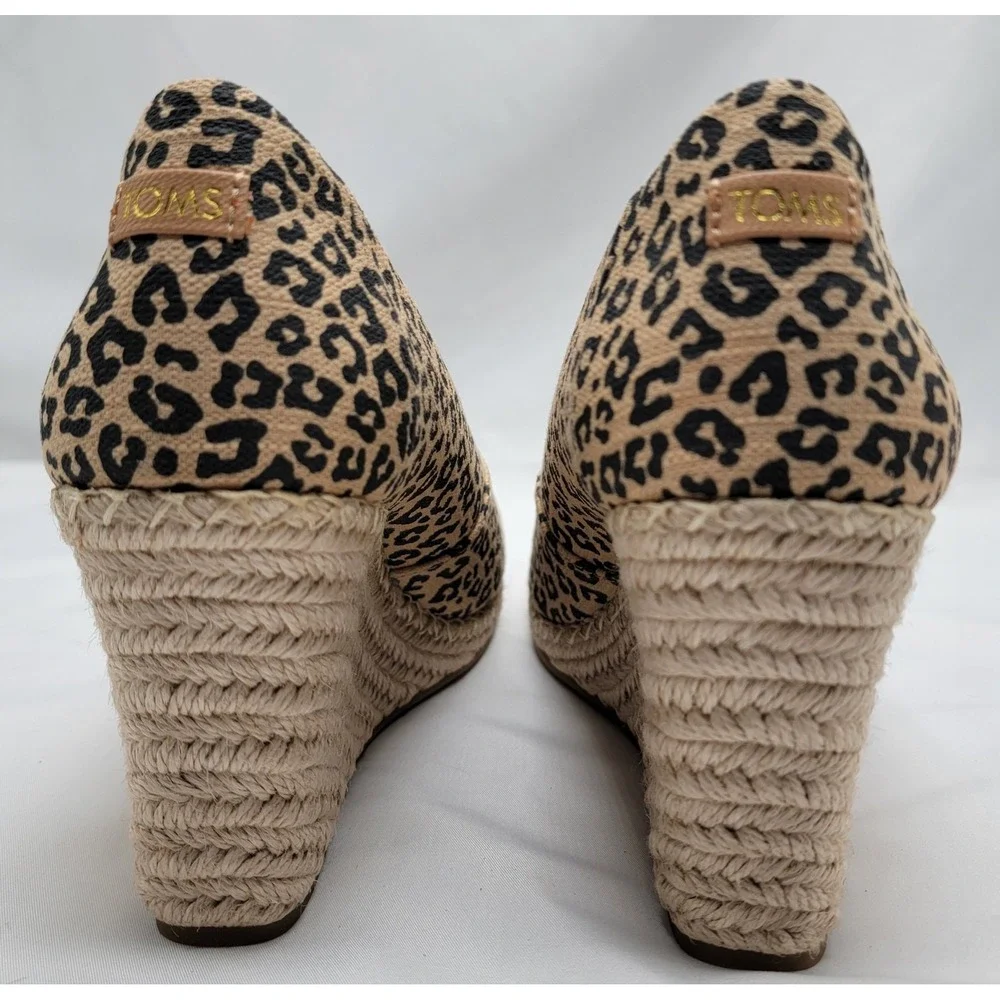 TOMS Michelle Espadrille Wedge Sandals Cheetah Print Women's Peep Toe Slip-On